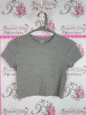 ANKO tshirt crop Gray Ribbed Short Sleeve Crop Top